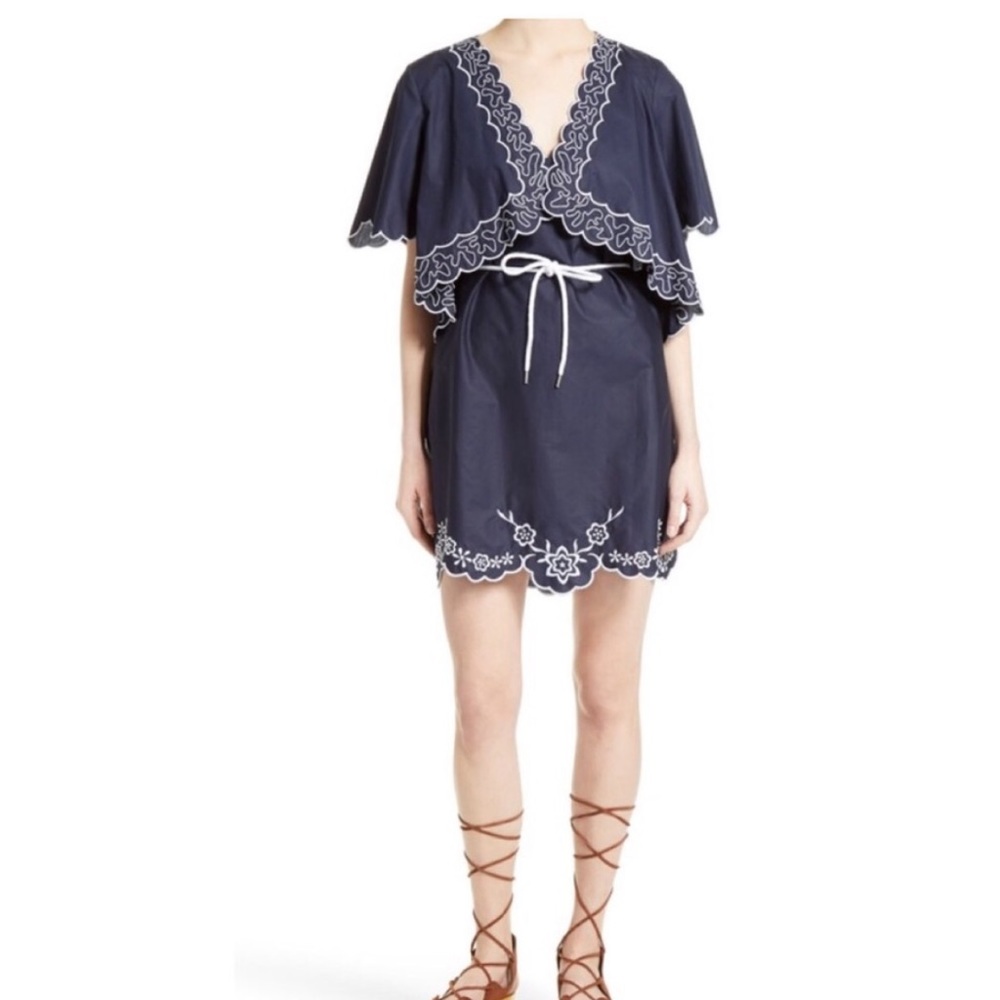 See by Chloe cotton navy embroidered dress and bolero jacket size 40